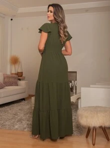 DUNA Long Dress Short Sleeve - 軍綠色 - 查看 3