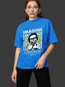 Craze Rich Money Imagine Cotton Unisex Streetwear Women Men T-Shirt New Release - Xanh đậm - Xem 1