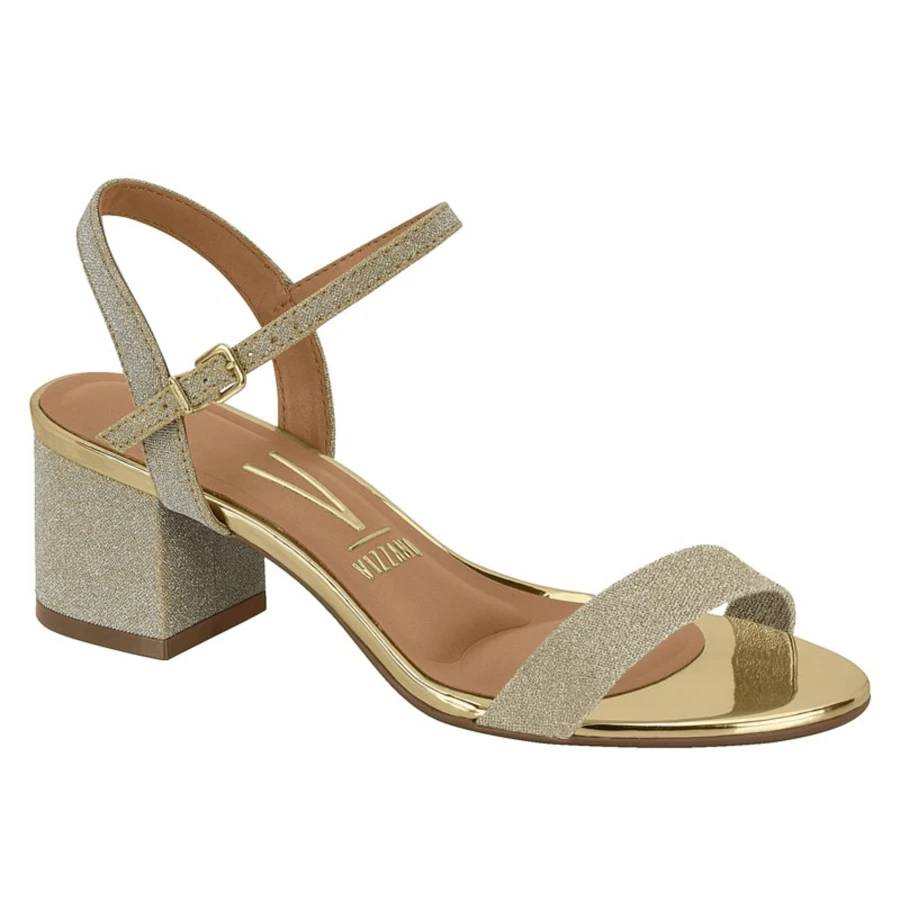 Vizzano Women's Sandals With Thick Block Heel Comfort Glitter Rhinestone Shine - Gold - View 1