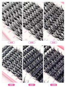 Asiteo 580 件 DIY 睫毛延长套装，D 卷曲单根睫毛，9-18 毫米，30D/40D/50D/60D/80D/100D 蓬松浓密睫毛，带二合一睫毛粘合剂和密封剂和卸妆液 - 非常适合 DIY 家庭、派对和节日 - 彩色 - 查看 3