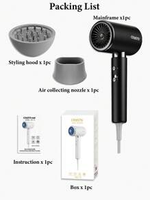 CRASTS Classic Black Hair Dryer With Three Temperature Settings, Constant Temperature Hair Care, One-Key Switching Between Cold & Hot Air, Comes With A Concentrator Nozzle And Diffuser Cap MD-19. Wind Speed Of 15m/S, Rotational Speed Of 20000 RPM, Maximum Power Of 2000W, Suitable For Home Hair Styling. - EU F Type Plug(220-240V) - View 11
