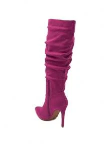 Women Elegant Stiletto Heel Knee-High Boots - Hot Pink - View 3