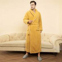 1pc Long And Thick Comfortable Velvet Couple's Sleeping Robe Women's Winter Flannel Bathrobe Men's Large Lamb Velvet Home Clothes Summer Wedding Home Bathroom Decor Back To School