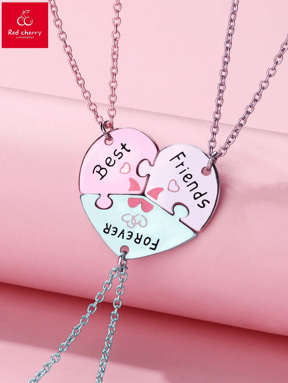 Juego de 3 piezas de collar de rompecabezas de corazón para las mejores amigas para siempre, encantos de aleación de esmalte colorido y tono mate dorado/plateado, adecuado para el Día de la Amistad y como regalo de joyería