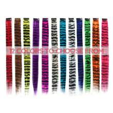 3pcs/Set Synthetic Long Straight Clip-In Hair Extensions For Women, Colorful Zebra Stripe Feather Design, For Halloween, Daily Wear, Party