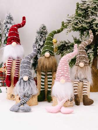 1 Pc Christmas Hat Faceless Doll Sitting Ornaments, Christmas Spiral Hair Dwarf Goblin Rudolph Desktop Decoration, Christmas Decoration, Home Decoration, Room Decoration, Holiday Theme Party Decoration, Room Decor, Home Decor, Offices Decor, Theme Party Decor, Christmas Decor