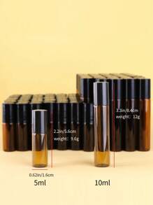 1pc/50pcs Amber Glass Roll-On Bottle, 0.17oz/0.34oz Mini Refillable Perfume Sample Vial, Portable Travel Size, For Essential Oils & Aromatherapy, With Metal Roller Ball & Black Cap
