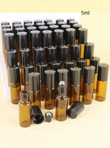 1pc/50pcs Amber Glass Roll-On Bottle, 0.17oz/0.34oz Mini Refillable Perfume Sample Vial, Portable Travel Size, For Essential Oils & Aromatherapy, With Metal Roller Ball & Black Cap