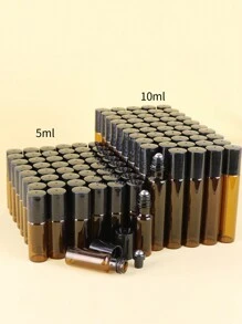 1pc/50pcs Amber Glass Roll-On Bottle, 0.17oz/0.34oz Mini Refillable Perfume Sample Vial, Portable Travel Size, For Essential Oils & Aromatherapy, With Metal Roller Ball & Black Cap