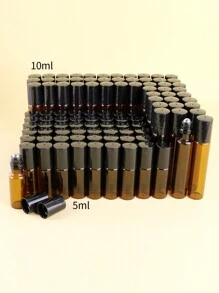 1pc/50pcs Amber Glass Roll-On Bottle, 0.17oz/0.34oz Mini Refillable Perfume Sample Vial, Portable Travel Size, For Essential Oils & Aromatherapy, With Metal Roller Ball & Black Cap