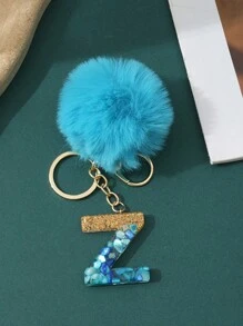 1pc Creative Letter Stone Resin Keychain With Butterfly Tassel, Girl Key Chain - Blue - View 35