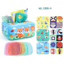 1 套婴儿蒙特梭利软纸巾盒玩具感官学习布玩具多功能彩色纸巾盒玩具适合婴儿，圣诞节
