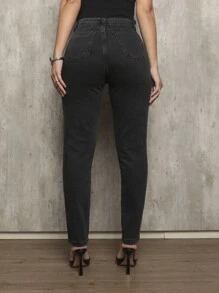 Shein Mom Jeans Women's 100% Jeans High Waist Thick Premium Fabric Lisa Blogger - Xám - Xem 3