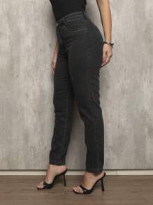 Shein Mom Jeans Women's 100% Jeans High Waist Thick Premium Fabric Lisa Blogger - Xám - Xem 4