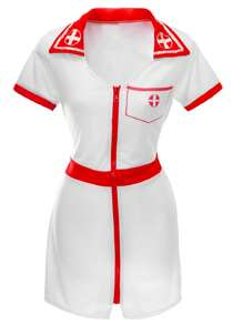 I LOVE FANCY DRESS Ladies Sexy Nurse Costume Zip Up Dress And Hat Womens Mini Dress Halloween Fancy Dress Outfit Cute Uniform Role Play Dressing Up