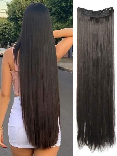20-40 Inch Clip-In Straight Hair Extensions, Brown & Black, Suitable For Ponytail, Music Festivals, Parties, Cosplay, Holidays, All Seasons