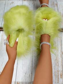 Dép bông mềm mại mùa thu/đông mới, dép bông mềm mại Y2K cho nữ - màu xanh lá - Xem 1