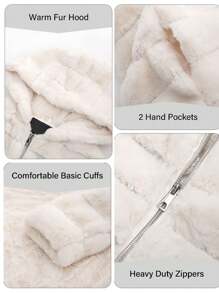 Women Faux Fur Coat Fleece Fuzzy Hooded Fluffy Shearling Sherpa-Lined Jacket - Màu be - Xem 4