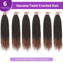 Cabelo de crochê torcido Havana 1/6 pacotes 12/72 fios 10/14/18 polegadas tranças de crochê cabelo de crochê torcido senegalês Jumbo tranças de crochê torcido Havana (10/14/18 polegadas (pacote de 1/6), T30 - Ombre marrom - Ver 4