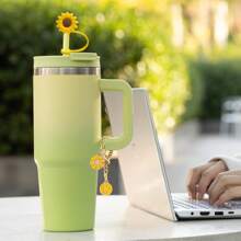 2 件装杯子配件，1 件适用于 30&40 盎司玻璃杯的花朵吸管盖硅胶吸管盖，带手柄，1 件杯子首字母饰物 - 向日葵 - 查看 4