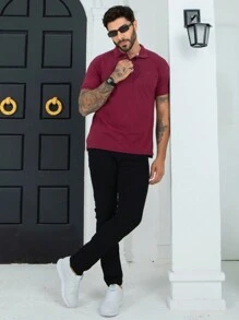 Men's Short Sleeve Piquet Polo Shirt - Burgundy - View 4