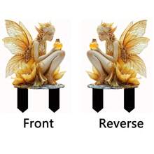 1 件装仙女花园雕像，亚克力仙女手捧蜂蜜罐草坪装饰，适合花园、露台或花盆的装饰艺术品 - 多色 - 查看 8