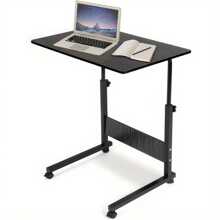 Height Adjustable Mobile Table 40x60-(67-80) Cm Height Adjustable Laptop Table Workstation Laptop Overbed Multi Table With Metal Frame & Rolling Castors - Black - Black - View 3