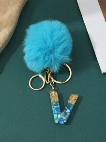 1pc Creative Letter Stone Resin Keychain With Butterfly Tassel, Girl Key Chain - Blue - View 27