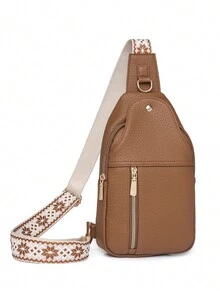 女士复古胸包 复古 PU 皮革单肩斜挎胸包 女士斜挎包 女式手提包 设计师款 2024 - 卡其色 - 查看 5