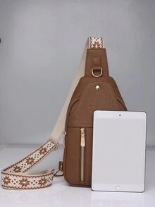 女士复古胸包 复古 PU 皮革单肩斜挎胸包 女士斜挎包 女式手提包 设计师款 2024 - 卡其色 - 查看 9