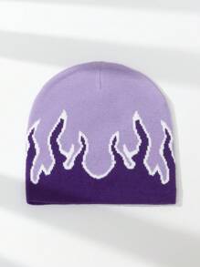 1pc Men's Unique Y2K Fire Pattern Knitted Beanie Hat, Suitable For Autumn/Winter Warmth And Casual Outfit Winter Hat Fall Outfit