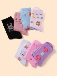 10 Pairs Kids Girls/Boys Colorful Series Bunny, Bear, Heart, Butterfly Print Soft, Breathable, Odor-Resistant Sports Socks, Suitable For Travel, Holiday Gifts, And Daily Wear (Assorted Styles Randomly Shipped) - Multicolor - View 3