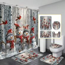 1 件/4 件圣诞雪人浴帘套装、桦树、红雀和松果装饰套装、圣诞快乐浴帘、圣诞帽和围巾浴室地毯、雪地马桶座套、防滑 U 型垫、浴室防水隔断帘、圣诞礼物、家居冬季装饰配件，包括 12 个 C 型挂钩，70.8 英寸 X 70.8 英寸 - 彩色 - 查看 1