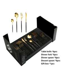 4/24 件不锈钢葡萄牙餐具套装，带 1 个礼盒，适用于餐厅、婚礼、派对、节日、圣诞礼物、厨房、圣诞礼物 - 彩色 - 查看 11