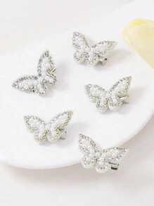 5件套女孩蝴蝶水钻串珠装饰发夹，色彩缤纷的公主风发饰，适合日常佩戴 - 白色 - 查看 8