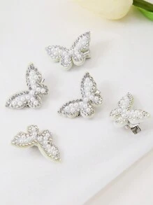 5件套女孩蝴蝶水钻串珠装饰发夹，色彩缤纷的公主风发饰，适合日常佩戴 - 白色 - 查看 7