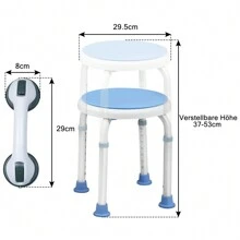 Froadp 360° Swivel Shower Chair Modern Adjustable Height 37-53cm With Non-Slip Rubber Feet Shower Aid Portable Shower Seat Max Load: 136kg - With Handle - View 4