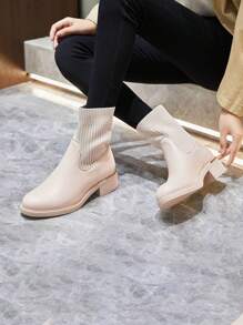 Beige Ankle Boots With Ribbed Elastic Upper – Modern Comfort And Minimalist Style - Beige - View 2