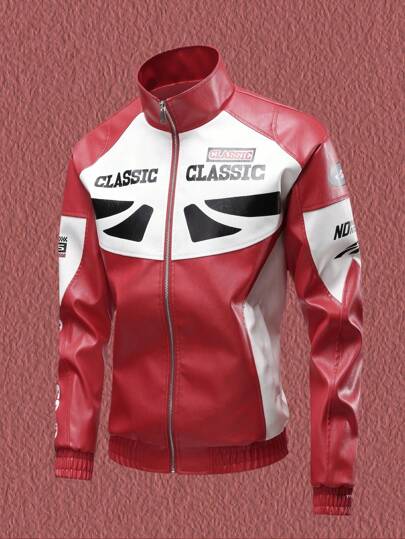 American Style PU Leather Jacket Coat For Boyfriend Style Men, Loose Fit Bomber Motorcycle Jackets, Spring Autumn Hip-Hop Streetwear