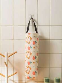 1 pièce Porte-sac à ordures mural et boîte de rangement avec un joli design de dessin animé frais , amovible, pliable et fabriqué en lin, facile pour organiser des sacs en plastique et de petits objets