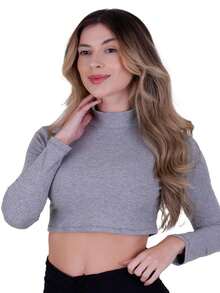 Cropped Long Sleeve Winter Blouse High Neck Ivie - 灰色 - 查看 3