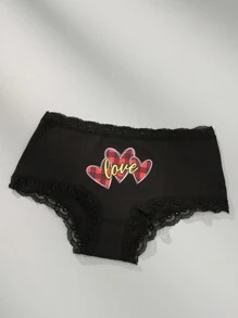 6pcs Women's Sexy Lace Panties, Heart-Shaped Multi-Color Print, Comfortable & Cute Underwear, Lingerie - Black - View 3