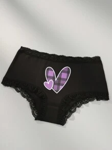 6pcs Women's Sexy Lace Panties, Heart-Shaped Multi-Color Print, Comfortable & Cute Underwear, Lingerie - Black - View 6