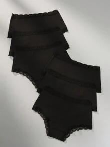 6pcs Women's Sexy Lace Panties, Heart-Shaped Multi-Color Print, Comfortable & Cute Underwear, Lingerie - Black - View 2