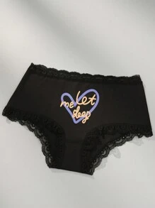 6pcs Women's Sexy Lace Panties, Heart-Shaped Multi-Color Print, Comfortable & Cute Underwear, Lingerie - Black - View 5