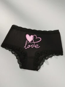 6pcs Women's Sexy Lace Panties, Heart-Shaped Multi-Color Print, Comfortable & Cute Underwear, Lingerie - Black - View 8