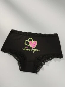 6pcs Women's Sexy Lace Panties, Heart-Shaped Multi-Color Print, Comfortable & Cute Underwear, Lingerie - Black - View 4