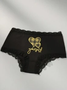 6pcs Women's Sexy Lace Panties, Heart-Shaped Multi-Color Print, Comfortable & Cute Underwear, Lingerie - Black - View 7
