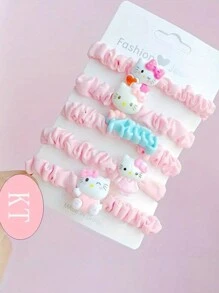 Sanrio Set da 5 pezzi di elastici per capelli a tema Hello Kitty, Kuromi, Cinnamoroll, My Melody, con decorazioni a forma di gatto adorabile, in stile cartone animato, colori candy, adatti per capelli da donna, per feste e uso quotidiano, accessori per capelli dolci (alcune parti potrebbero essere casuali)