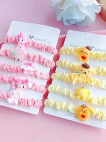 Sanrio Set da 5 pezzi di elastici per capelli a tema Hello Kitty, Kuromi, Cinnamoroll, My Melody, con decorazioni a forma di gatto adorabile, in stile cartone animato, colori candy, adatti per capelli da donna, per feste e uso quotidiano, accessori per capelli dolci (alcune parti potrebbero essere casuali)
